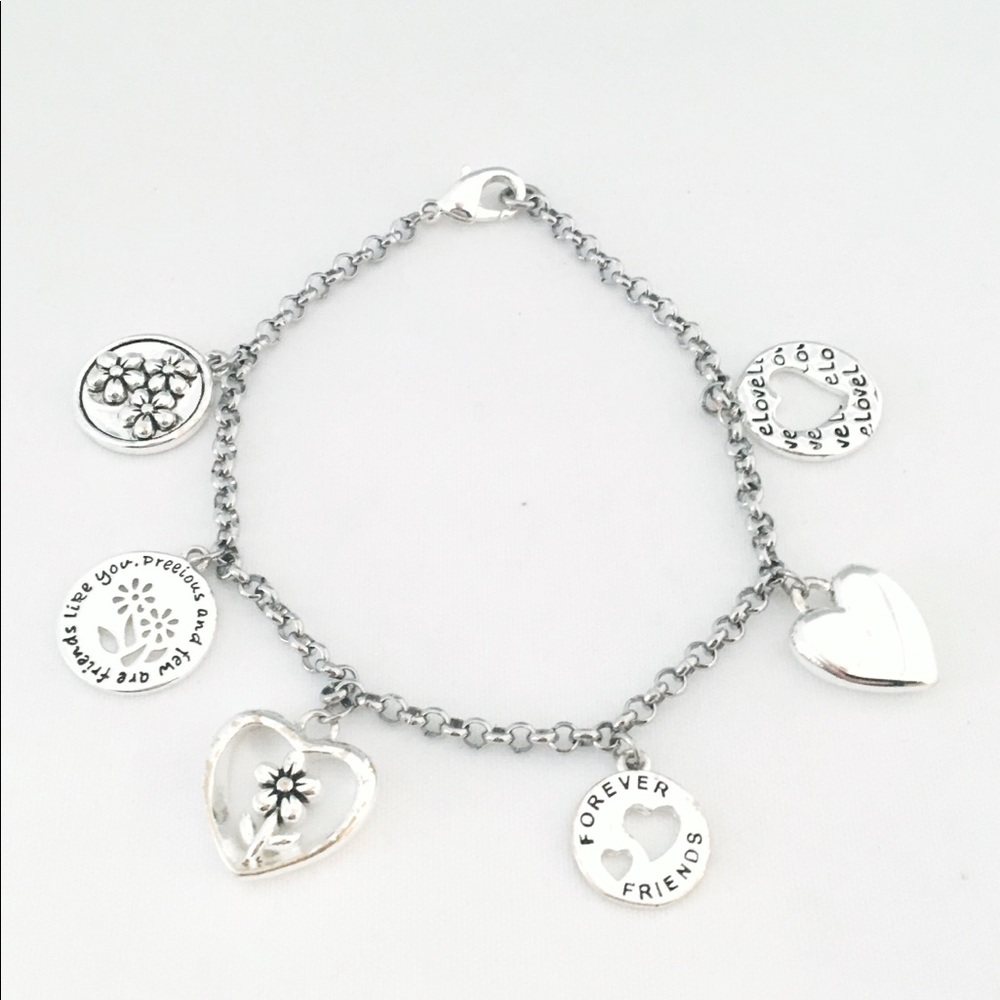Silver charm friendship heart bracelet